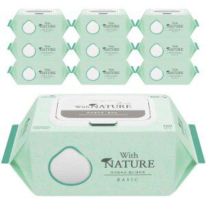 위드네이쳐 베이직 캡형 아기 물티슈 100매 10팩 순한물티슈 도톰하고 부드러운 플레인