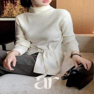 (목답답함X/여리잘록핏) 포에트 하프넥 사이드 벨트 골지 니트 nt5382