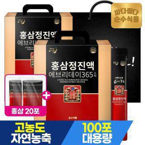 [12/29한정 홍삼20포 더]순수식품 6년근 홍삼 스틱 2박스(200포+쇼핑백) 홍삼정진액 에