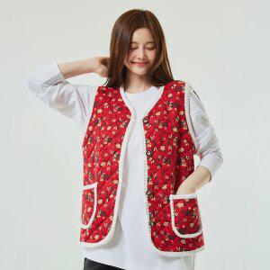 [1개+1개] 꽃무늬 할머니 조끼 레트로 단체복 포켓형 양털 할머니 조끼 4color