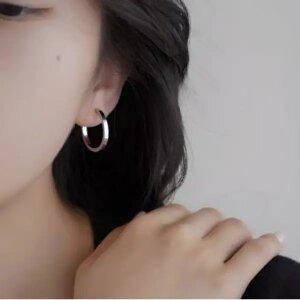 아르니 볼드 후프 링 귀걸이 실버 도금 심플 원터치 여성 데일리 귀걸이 한쌍 e027