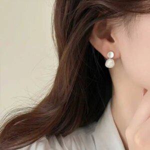 아르니 진주 셋팅 드롭 귀걸이 실버925 알러지방지 여성 데일리 한쌍 E017