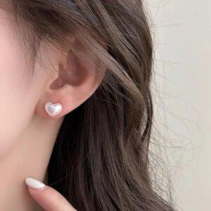 아르니 실버925 하트 진주 귀걸이 은침 데일리 여성 귀걸이 3사이즈 e024