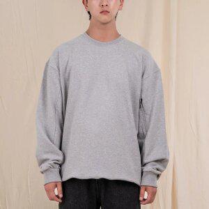 엘라모 쭈리 베이직 무지 소매 포인트 지퍼 오버핏 맨투맨