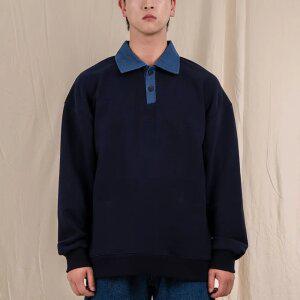 엘라모 쭈리 투버튼 데님 카라 오버핏 맨투맨