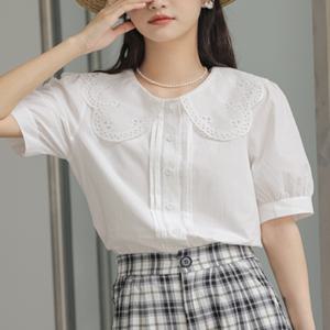 [플로렌]델라 펀칭 빅카라 블라우스