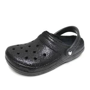 크록스 클래식 라인드 글리터 클로그 겨울슬리퍼 털 샌들 블랙 205842-001