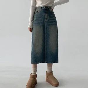 [에이와비] [140.150ver] #AWABMADE:_빈티지데님롱스커트 -키작녀/기장선택/2color/3size