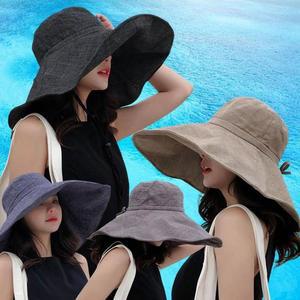 [QNR05W28]와이드 린넨 여성 자외서차단 빅 챙모자