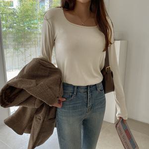 [시크릿라벨] 쫀쫀심플스퀘어넥티셔츠