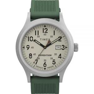 Timex 타이맥스 남성용 익스페디션 스카우트 40mm 시계 블랙 케이스 다이얼 올리브 가죽 슬립 스루 스트랩