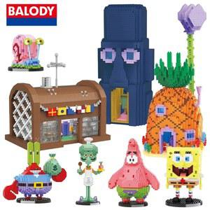 스폰지밥 빌딩 블록 크러스티 크랩 레스토랑 파인애플 하우스 오징어 방 장면 패트릭 스타 피규어 모델 장난감 선물