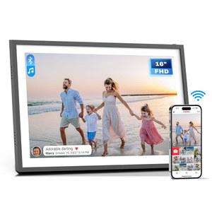 블루투스 스피커가 탑재된 Framo 16인치 대형 FHD 디지털 액자 WiFi, 64GB 초대형 전자 터치스크린, 엄마 크리스마스를 위한 앱 및 이메일 선물을 통해 사진 동영상 즉시 공유하기