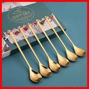 크리스마스 스푼 세트 드립 오일 크리스마스 펜던트 스테인레스 스틸 식기 커트레이 만화 크리스마스 커피