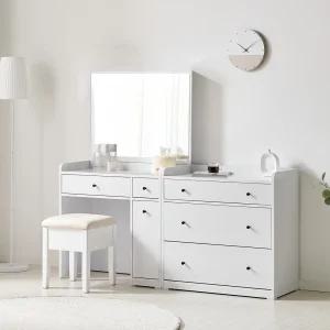 홈스빌 벨라 LPM 수납 화장대 일반 거울 침실 서랍장 800 화이트 (의자 추가구매)