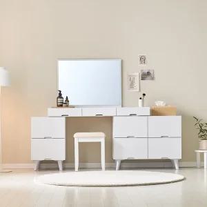 홈스빌 트위 확장형 화장대 와이드 폭조절 3단 수납장 서랍 화이트 오크 (의자별도)