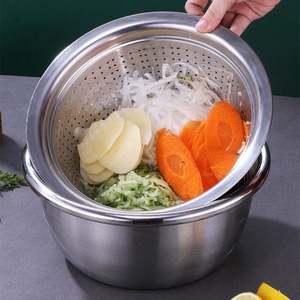 샐러드 믹싱볼 타공 채반 채칼 스텐 3종 세트