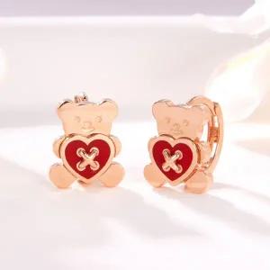 [비앤비골드] 14K 곰돌이 레드 하트 버튼 원터치 귀걸이 한쌍 PNE41786