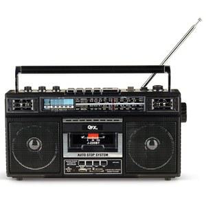 [미국배송] QFX J-220BT 붐박스 MP3 FM 내장 스피커 포함) SW2) 레코더 블루투스 이퀄라이저 SW1 3인치 라디오에서 3밴드 마이크 변환(AM 듀얼 충전식 배터리 카세트로