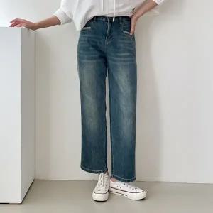 [다잇템] 여자 H라인 백밴딩 워싱 통팬츠 옆배색 FW 청바지