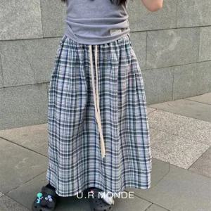 [유아몽드]지지미 여름 밴딩 체크 롱스커트 썬데이 데일리룩