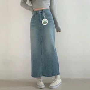 [문에이블]문에이블 여자 여성 봄 가을 H라인 밴딩 중청 청치마 맥시 데님 롱 스커트