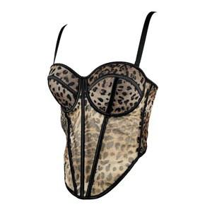 VENDEO 여성 빈티지 스트랩 파티 레오파드 프린트 뷔스티에 코르셋 탑 크롭 브라 클럽 조끼 탈부착 포함