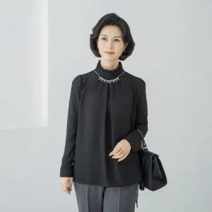 엄마옷 마담4060 검은진주핀턱블라우스 데일리 중년여성 -ZBL2509071-