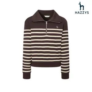 [롯데백화점]헤지스레이디스 25FW][아이코닉] 루즈핏 스트라이프 반집업 스웨트셔츠 HSTS5D802 5D802