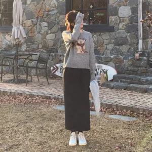 (포근기모안감/편안한핏/베이직템) 베니엘 기모 밴딩 슬릿 롱 스커트 sk7105