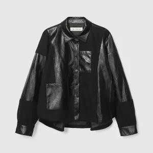 [DEMOO](센텀시티점)레더 블럭 블라우스 블랙