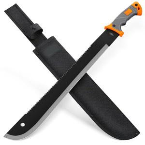 톱이 달린 마체테 - 25인치 헤비 듀티 도구 및 칼집 인체공학적 미끄럼 방지 손잡이 톱니 모양 칼날이 서바이벌 나이프 부시크래프트 야외 사냥 정원 절단 나무 마당 작업용