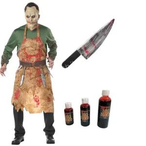할로윈 백정 코스튬 귀신의집 블러디 도살자 자녀 부모 옷 가면 요리사 공포 남성 성인 핏자국