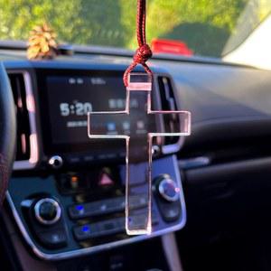 종교 펜던트 차량 차량용십자가 기념품 크리스탈 룸미러 구슬 걸이용 화이트 체인 불교