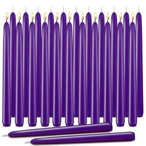 보라색 테이퍼 양초, 무향 및 무연 10인치 양초 24개 세트, 약 7~8시간 동안 태울 수 있는 파라핀 왁스, 면 윅 포함