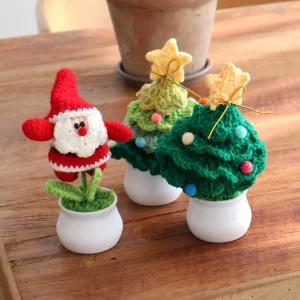 (전구+선물 포장) 뜨개 크리스마스 트리 수제 손뜨개 미니트리 장식 소품