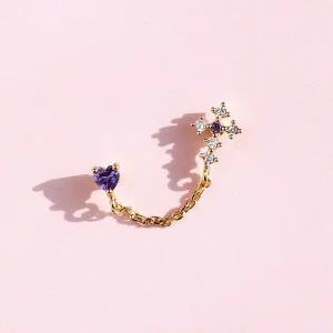 [콩심팥심](낱개판매) 퍼플콩 십자가 체인 투핀 레이어드 피어싱