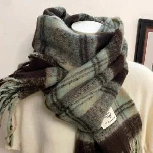 격자 무늬 머플러 두꺼운 체크 빅사이즈 울 터치 머플러 남녀공용 따뜻한 겨울 워머