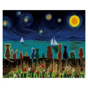 OH-M 명화 유화그리기 A-324 야간 고양이와 개 40x50 가구 인테리어 인테리어소품 액자 퍼즐 그림 사진액자