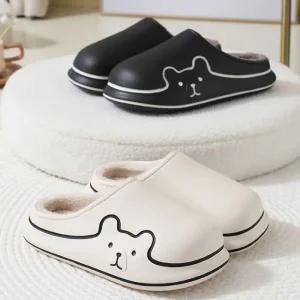 남녀공용 EVA  겨울 방한 기모 실내외화 라인 베어 곰돌이 방한 털 슬리퍼