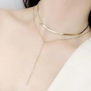 [하프클럽/]레이어드 체인 목걸이 두줄 써지컬 뱀줄 고급 포인트 액세서리