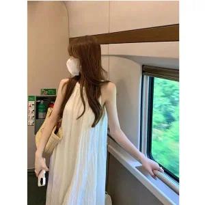 [하프클럽/]꼬임 홀터넥 가벼운 민소매 롱 원피스