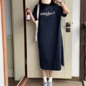 [하프클럽/]여성 레터링 반팔 롱원피스 1P 데일리 루즈핏 치마