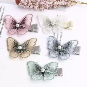 오로라 나비 미니 자수 진주 헤어 집게핀 WFKMXSA