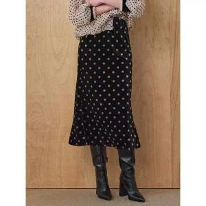 [하프클럽/]도트 패턴 벨벳 롱 스커트