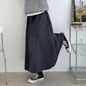 [하프클럽/]여성용 캐주얼 골덴 코듀로이 롱 플레어 스커트 양털포함