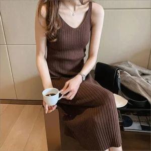 [라일리여성의류] Rly 여성 골지니트 민소매 롱원피스 이너 슬림핏 원피