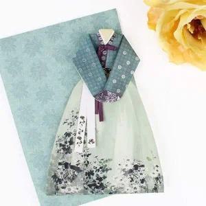 명절 청초한 한복 카드 3P 설날 추석 연하장 편지지 명절편지지