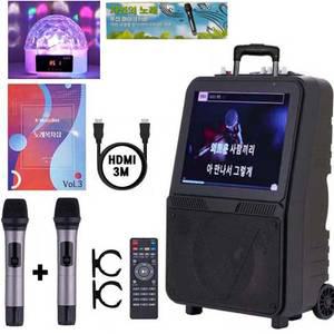 캠핑 가정용 노래방기계 AV-1000 무선마이크2개 케이뮤직박스 효도선물 셋트