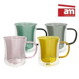 AM 2종 세트 더블월 내열 유리컵 글라스 물컵 이중 홈카페 유리